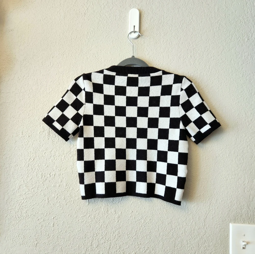 Checkered Black and White Knit Top - Picture 2 of 3